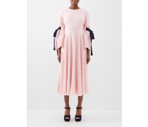 Bow-sleeve Pleated Crepe Midi Dress