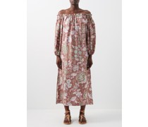 Kubu Off-the-shoulder Floral Silk-twill Dress