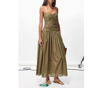 Gathered-bodice Cotton-blend Maxi Dress