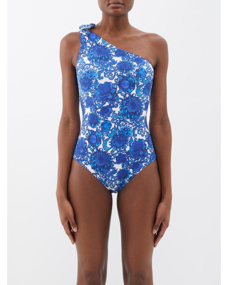 La DoubleJ Damen Goddess Anemone-print One-shoulder Swimsuit