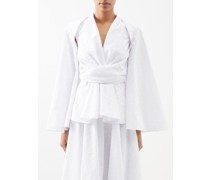 Dash Wrap-front Detachable-sleeve Cotton Top