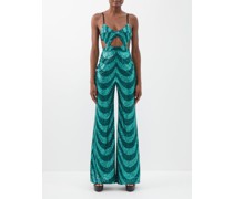 Cutout Sequin-striped Jumpsuit