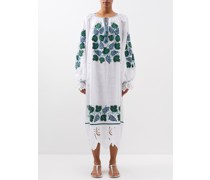 Tarvia Floral-embroidered Linen Midi Dress