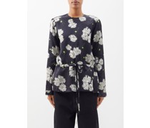 Drawstring-waist Frazzled Poppy Silk-blend Top