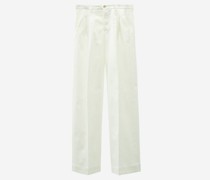 Wide-leg Pleated Cotton Trousers