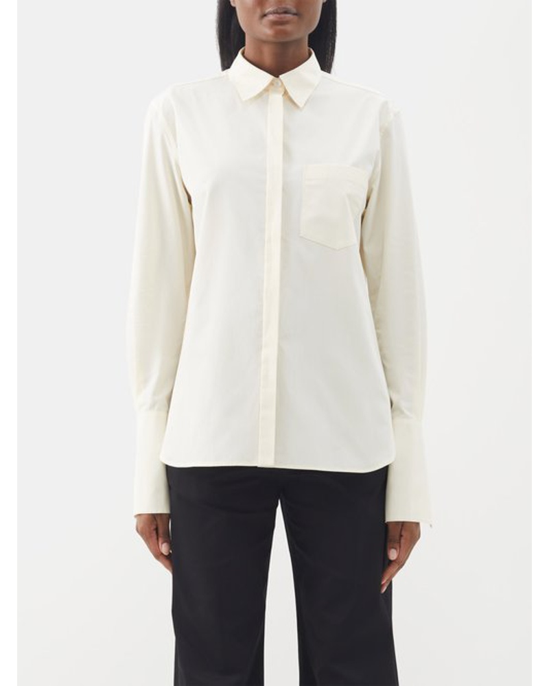 Another Tomorrow Damen Concealed-placket Cotton-poplin Shirt