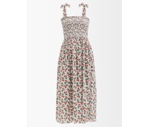 May Snail-print Smocked Cotton Dress