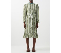 Nusa Ruffle-neck Printed Silk-crepe Dress