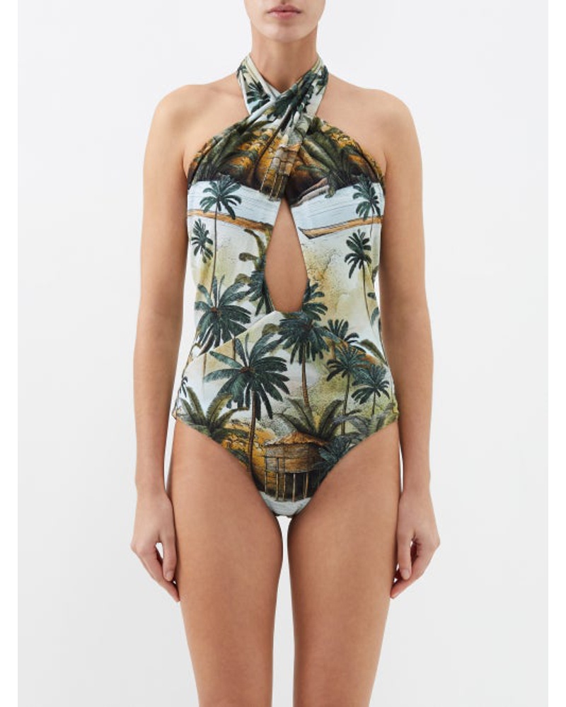 Johanna Ortiz Damen Hidden Paradise-print Halterneck Swimsuit Johanna Ortiz Damen Hidden Paradise-print Halterneck Swimsuit