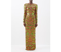 Tiger-print Backless Sequinned Gown
