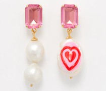 Heart Pearl Mismatched 14kt Gold-plated Earrings