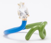 Baby Vine Rock Crystal, Enamel & 9kt Gold Ring