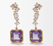 Floating Diamond, Amethyst & 18kt Gold Earrings
