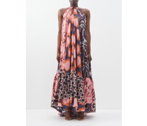 Galeo Patchwork-print Halterneck Silk-twill Gown