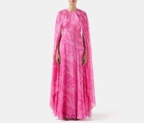 Robe de soirée en soie imprimée à manches cape