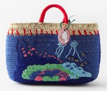 Undercover Crocheted-overlay Palm Basket Bag