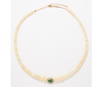 Diamond, Tourmaline, Opal & 14kt Gold Necklace