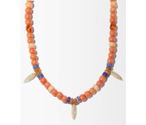 Diamond, Coral & 14kt Gold Beaded Necklace