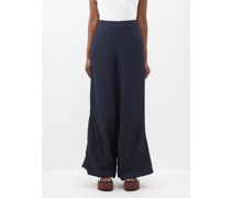 Fonda Floral-embroidered Wide-leg Trousers