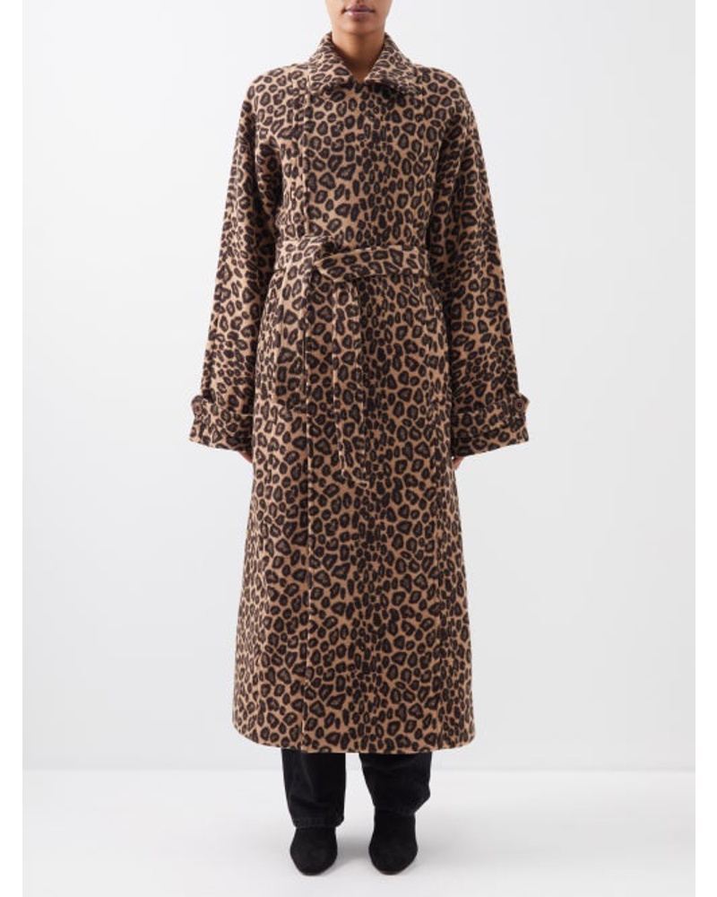 Raey Damen Oversized Belted Leopard Jacquard Wool Coat
