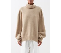 Cropped Displaced-sleeve Roll-neck Wool Sweater