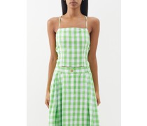 Carrie Square-neck Gingham Hemp Top