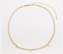 Mixed Diamond & 14kt Gold Triple Chain Necklace