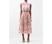 Robe midi en crêpe plissé à imprimé Fleur