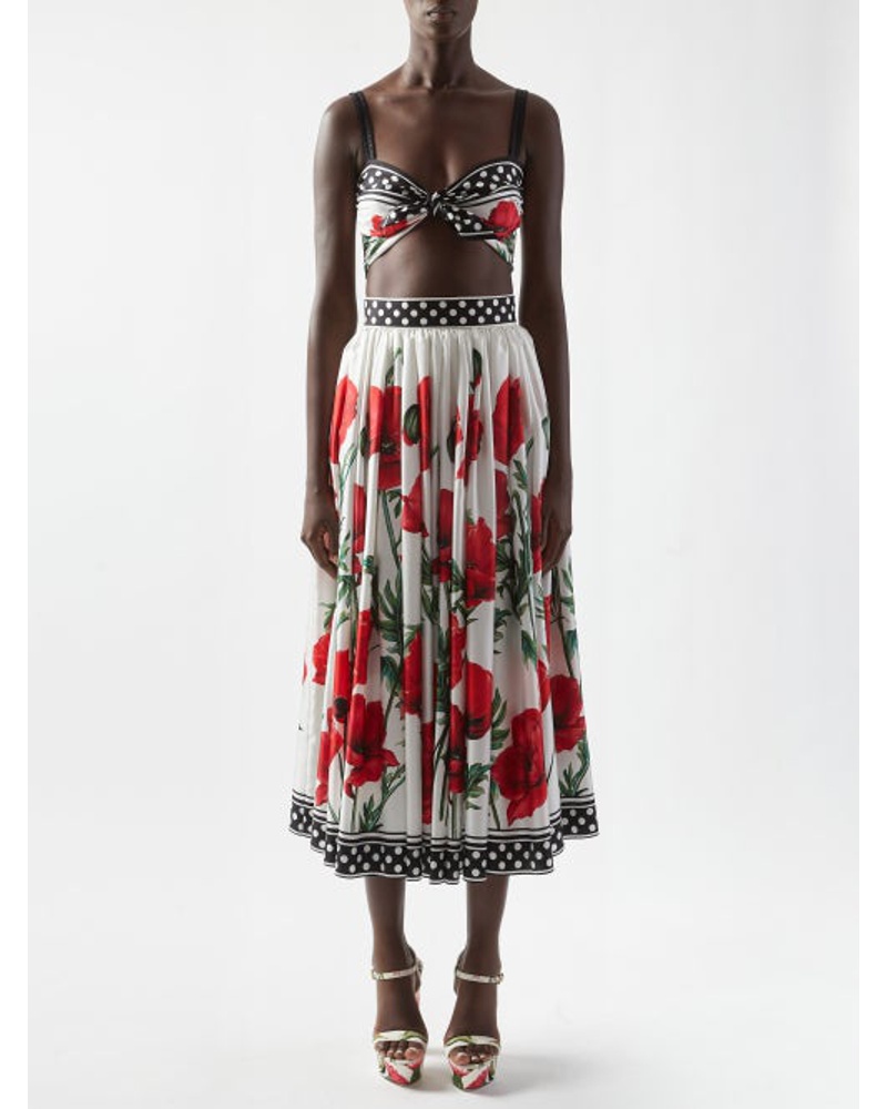 Dolce & Gabbana Damen Happy Garden Poppy-print Silk Midi Skirt