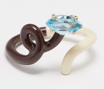 Baby Vine Tendril Topaz, 9kt Gold & Enamel Ring