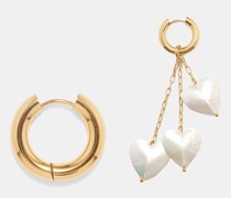 Mismatched Heart & 24kt Gold-plated Hoop Earrings