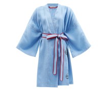 Dragonfly-embroidered Linen Wrap Dress