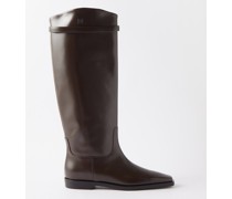 Square-toe Leather Knee-high Boots