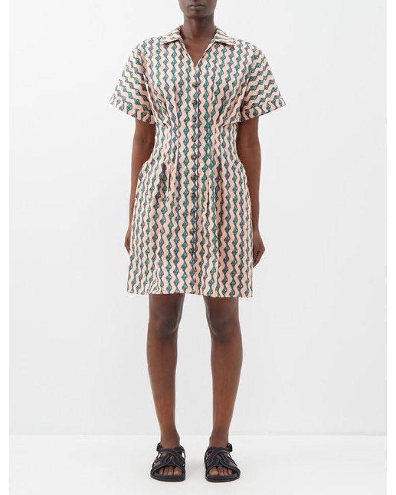 Saloni Damen Riya Ocean-print Striped Cotton Shirt Dress