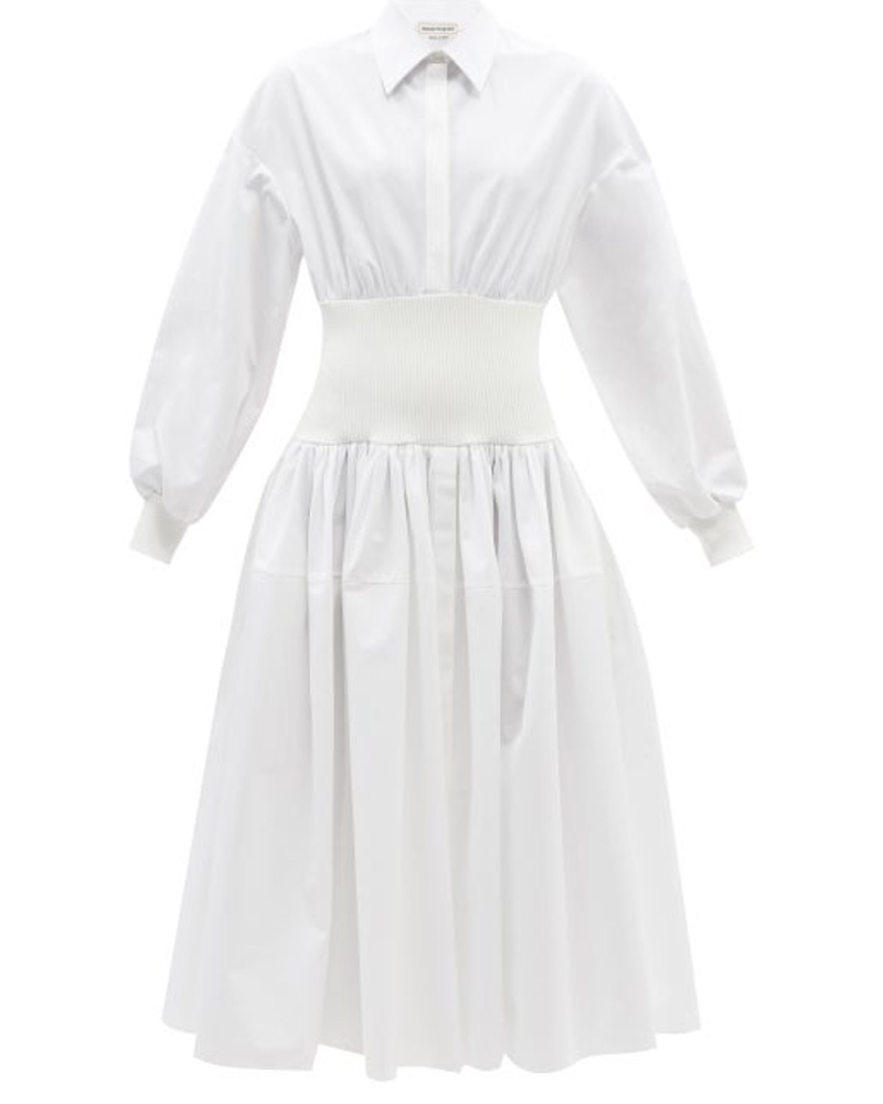 Alexander McQueen Damen Shirred-waist Cotton-poplin Shirt Dress