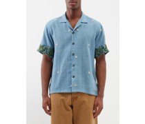 Floral-embroidered Camp-collar Cotton Shirt