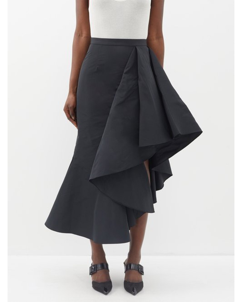 Alexander McQueen Damen Asymmetric High-rise Faille Midi Skirt Alexander McQueen Damen Asymmetric High-rise Faille Midi Skirt