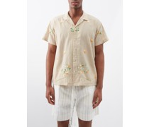Floral-embroidered Cotton Short-sleeved Shirt