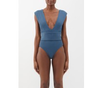Isabel Plunge-front Ribbed Swimsuit