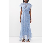 Aleia Frilled-sleeve Printed Silk-chiffon Dress