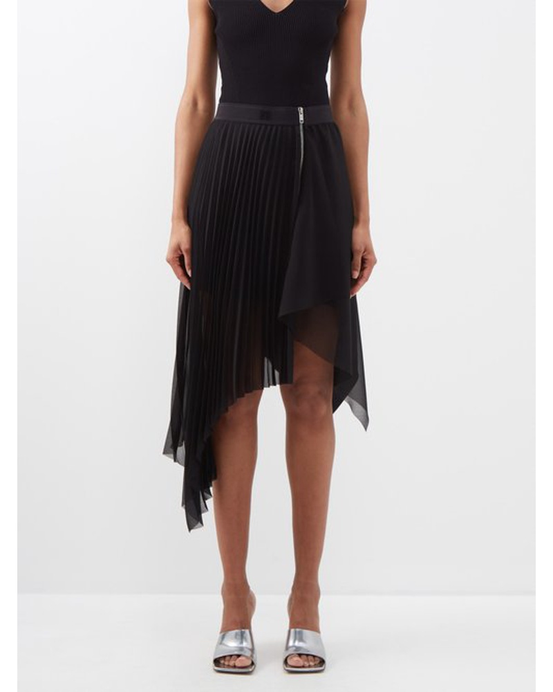 Givenchy Damen Asymmetric Pleated Chiffon Midi Skirt