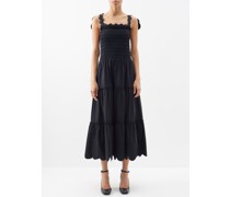 Isa Tie-shoulder Smocked-cotton Midi Dress