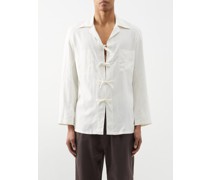 Drawstring-front Silk Shirt