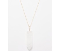Healing Crystal Quartz, Diamond & Gold Necklace