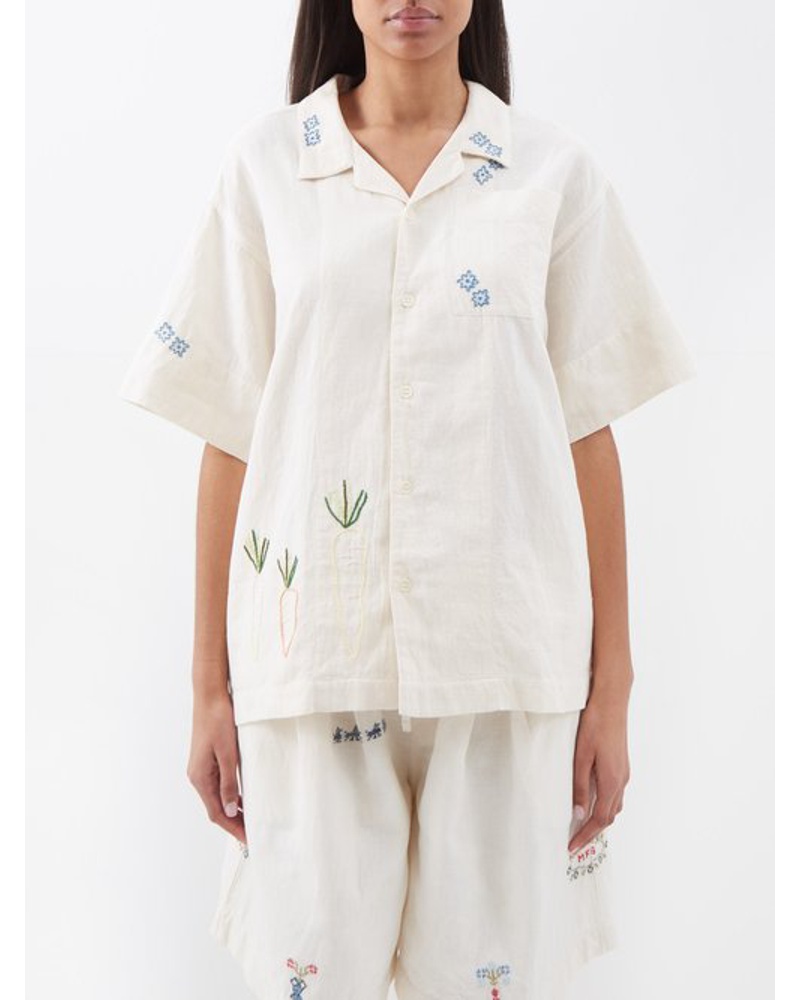 STORY mfg. Damen Greetings Embroidered Cotton-blend Shirt