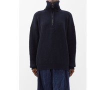 Oversized Zip-neck Ribbed Wool Jumper