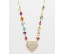 Heart Diamond, Opal, Sapphire & 14kt Gold Necklace