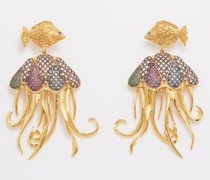 Mini Fish And Jellyfish 24kt Gold-plated Earrings