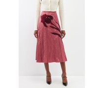Iris-embroidered Crinkled-satin Midi Skirt