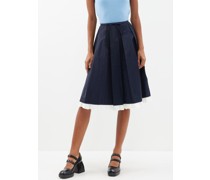 Pleated Cotton-blend Midi Skirt